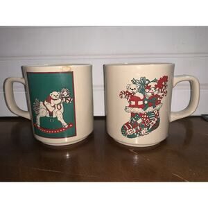 Lucy And Me Enesco Christmas Coffee Mug Cup Set of 2 1980 Lucy‎ Rigg